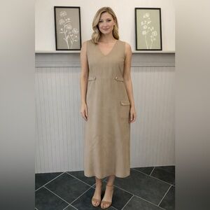 HSZ Studio Khaki Utility Midi Dress Y2K Minimalist Sleeveless M